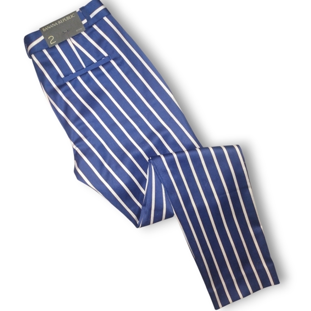 NWT Banana Republic Ryan Pant | Navy White & Rust | Striped Slim Straight Size 2 - Picture 14 of 14